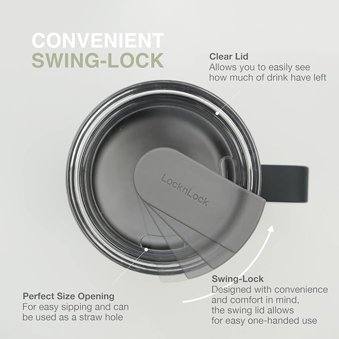 LocknLock Metro Mug Premium 18/8 Stainless Steel Double Wall Insulated with Handle Perfect for table with Lid, Lavender, 20 oz