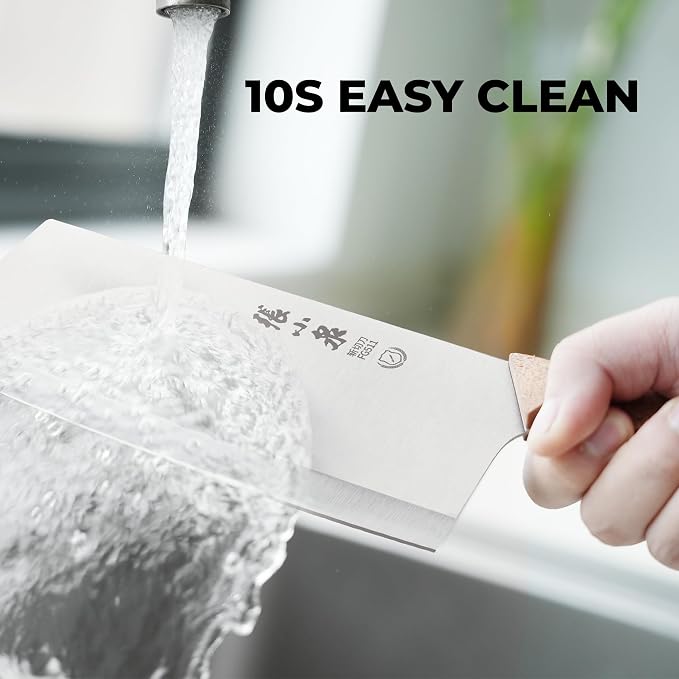 ZHANG XIAO QUAN 7.3” Meat Cleaver Butcher Knife, Chinese Vegetable Chopper Slicing Knife, Professional Chef Knife with Wood Handle and High Carbon Stainless Steel Sharp Blade