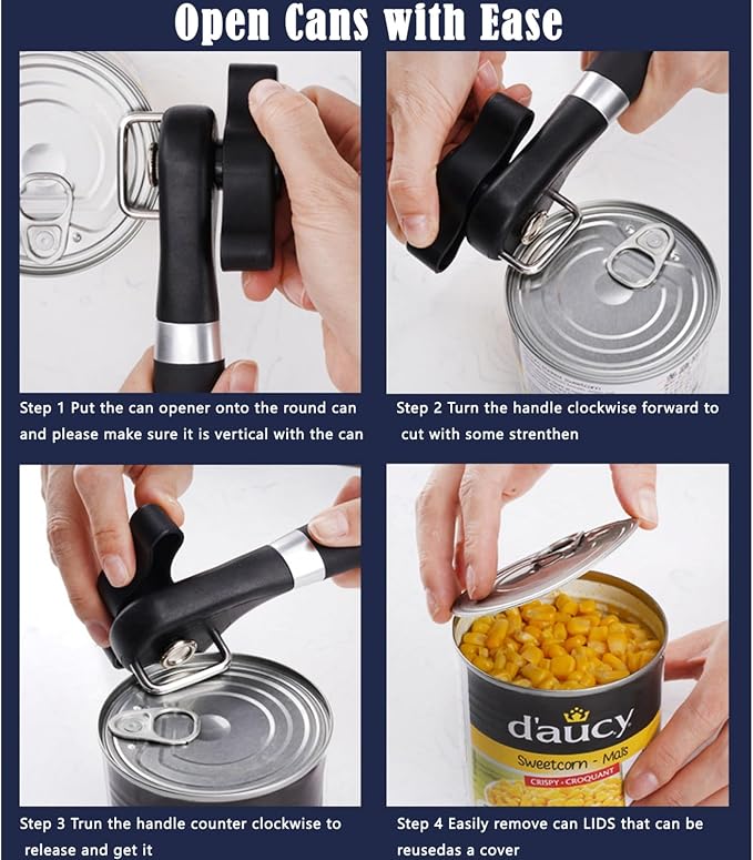 Side Cut Can Opener, Smooth Edge Manual Opener, Black | Safety side-cut blade creates smooth edges; large soft-touch knob and non-slip handle provide comfortable everyday use.