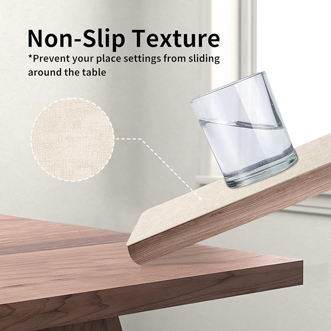 Maxpearl Faux Leather Placemats Set of 8, Easy to Clean, Beige | Waterproof - Heat Resistant - Non Slip - Wipe Clean Dining Table Place Mats, Suitable for Indoor & Outdoor Use, 17''×12''