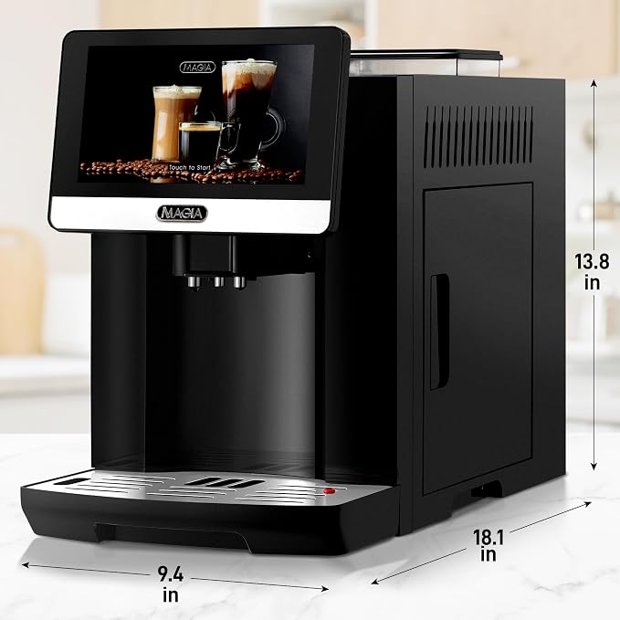 Zulay Magia Super Automatic Espresso Maker Machine with Grinder - 19 Fully Customizable Coffee Options, Auto Cleaning, Milk Foam System - for Latte, Cappuccino- Prime - Silver (13.8x18x9.4)