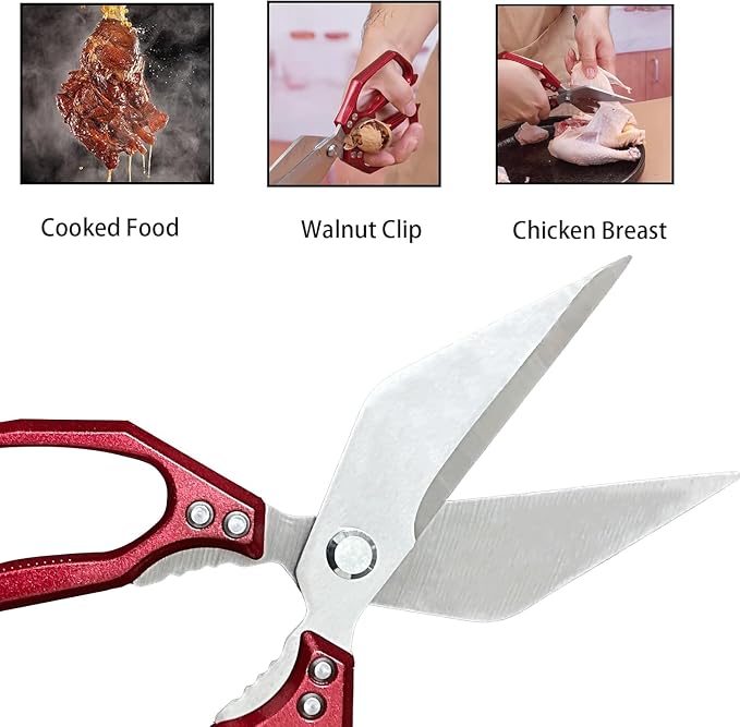 Heavy Duty Kitchen Scissors for Food Thickened Stainless Steel Kitchen Shears, Ultra Sharp Multipurpose Cooking Scissors for Cutting Poultry Bones, Fish, Vegetables, Meat Scissors Heavy Duty(Red)