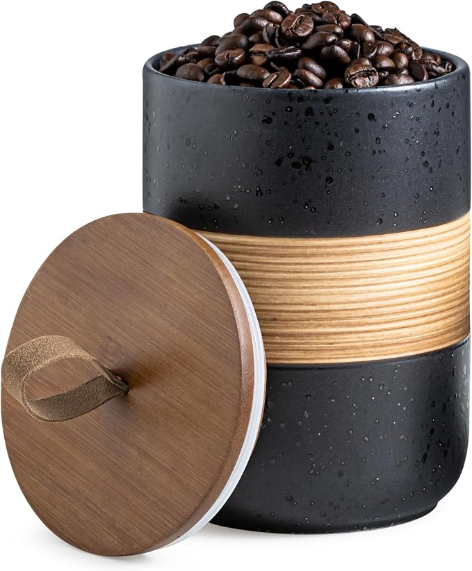 Miamolo Coffee Container Jar with Lid, Ceramic Kitchen Food Storage Jars for Spice Sugar Cookie, Stackable Decorative Jars for Coffee Bar, Black & 28 fl.oz