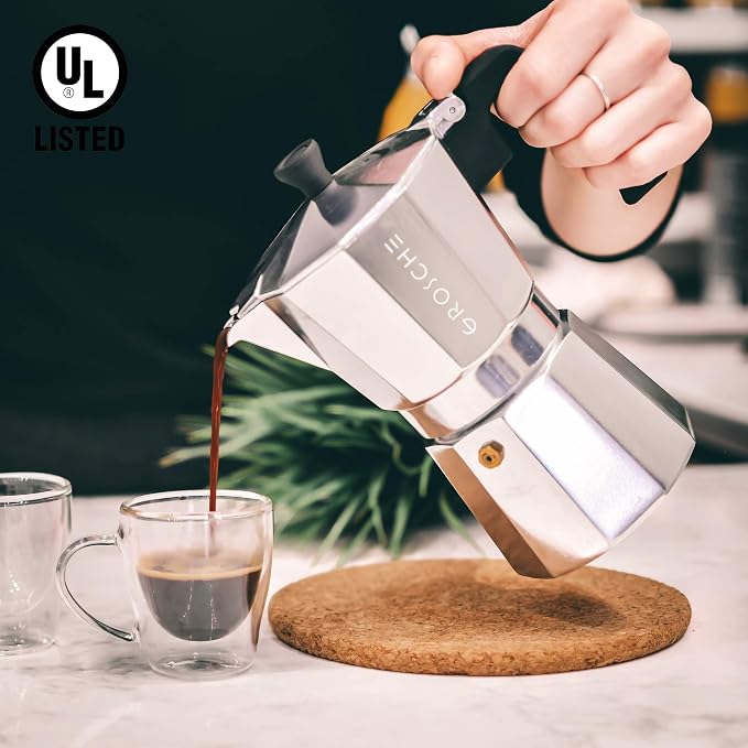 GROSCHE Milano Moka Pot | 9 Espresso Cup - 15.2 oz | Stovetop Espresso Percolator & Coffee Maker – Portable, Ideal for Home and Camping | Cuban Coffee Maker And Italian Moka Pot For Stovetop Espresso; For Gas, Electric, And Propane Stoves With A Soft-T...