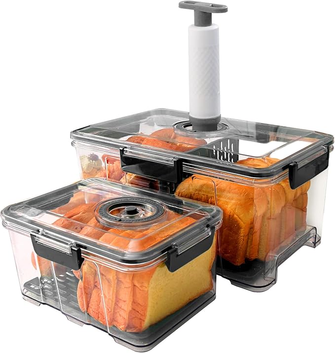 2 Pack Bread Storage Container,Bread Box, Grey, 7.5L+2.5L | Airtight Bread Box,Time Recording Lid, Extra Capacity,For Kitchen Countertop,Bread Storage Container,Homemade Breads Toast