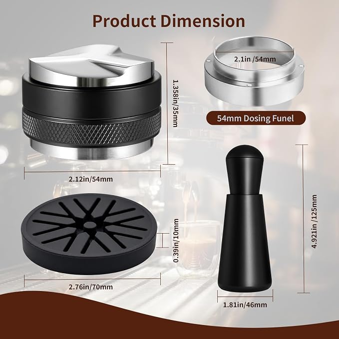 54mm Espresso Accessories Kit - 4 PCS Heavy Duty Dual Head Coffee Distributor and Tamper, WDT Tool, Magnetic Dosing Funnel, Mat - Fits Breville 54mm Machines and Portafilter
