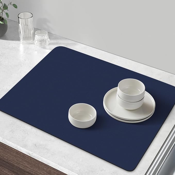 Coffee Mat Super Absorbent Dish Drying Mat Coffee Bar Mat 12"x 19", Blue | Match with Coffee Machine Accessories Large Drying Mats for Kitchen Counter