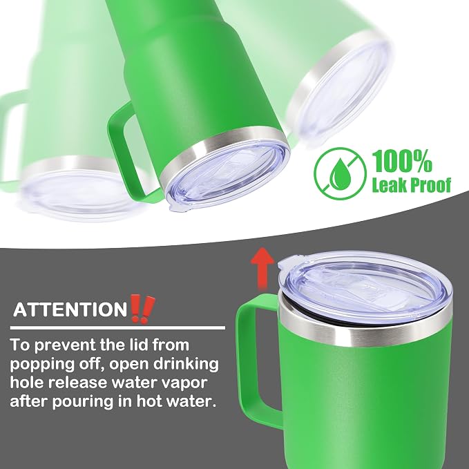 20 oz Tumbler with Handle Coffee Tumblers with Lid Travel Mug Green 12P | 20oz Tumblers with Handle Double-Wall Insulated Vacuum Coffee Mugs Stainless Steel Tumbler with Handles&Lid Green 12P