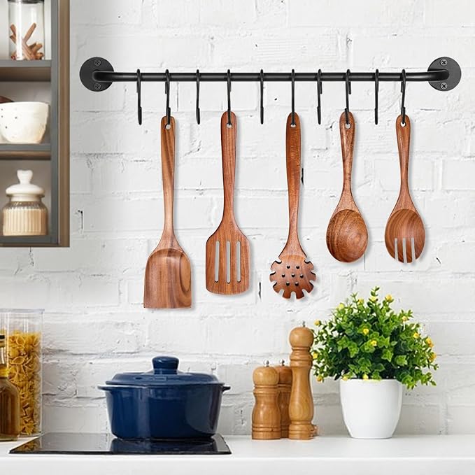 Wooden Spoons for Cooking Non-Stick Kitchen Pan Toolset 5 PCS Set,Natural Kitchen Utensils Spatula, Wooden Cooking Utensils Spoons, Fried Spatula and Salad Fork, Pasta Spoon, Wooden Spoon Set