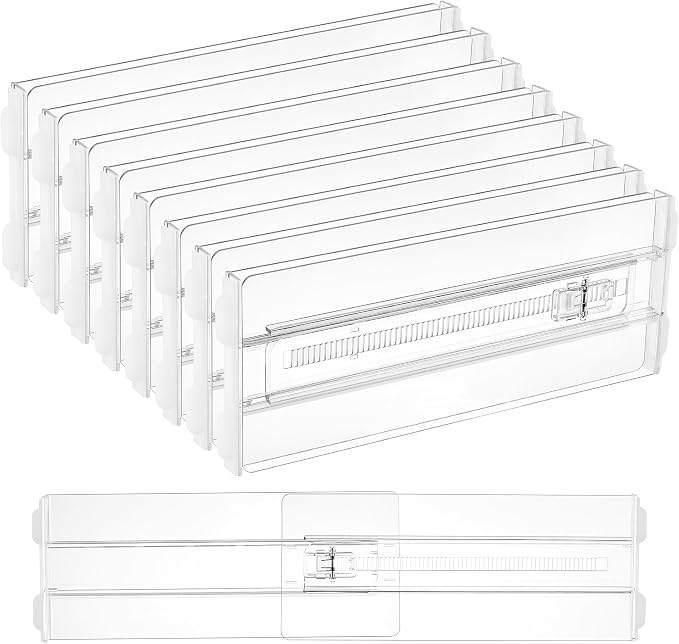 Vtopmart 8 Pack Drawer Dividers for Clothes, 4" High 10.2"-16.5" Adjustable Expandable Dresser Drawer Organizer, Clear Plastic Separators for Dresser, Baby Clothing, Underwear, Cosmetic, Toiletries | Expandable Dresser Drawer Organizer, Clear Plastic S...