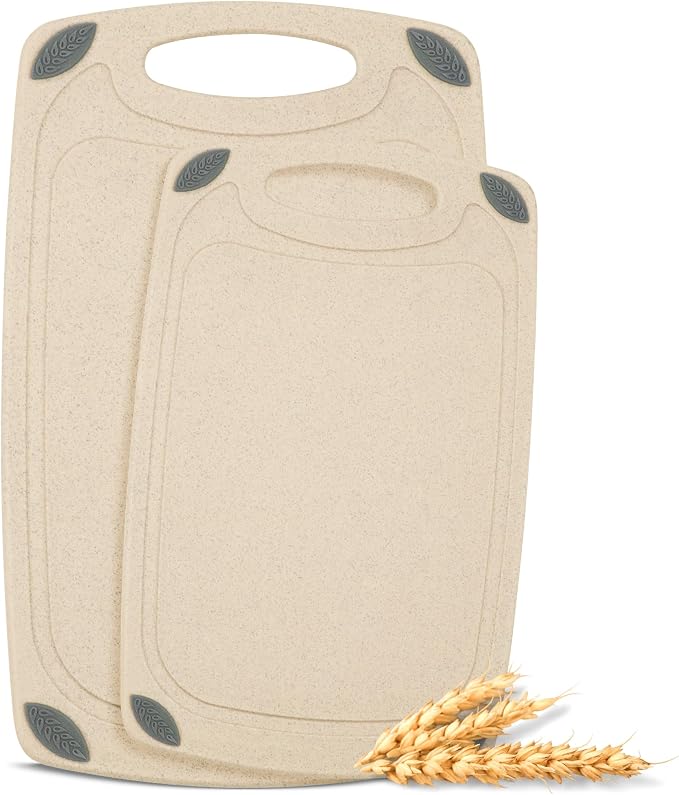 AXIOM CREATIONS 2-Piece Reversible Cutting Board Set Made with Natural Wheat Straw Fiber, Eco-Conscious Food Safe Kitchen Essentials, Gluten Free & BPA Free Chopping Boards for Kitchen