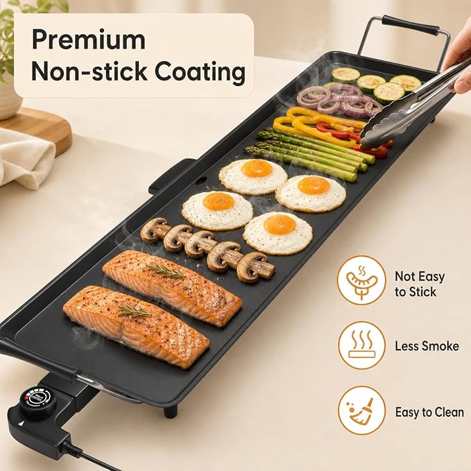 DORTALA 35" Extra Large Electric Griddle 2000W | Outdoor Flat Top Grill | Nonstick Cooking Surface | BBQ, Breakfast, Pancakes, Burgers, Steak, Bacon & Family Parties