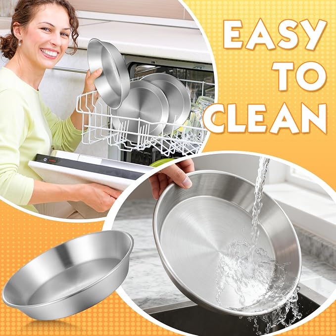 3 Pcs Deep Stainless Steel Pie Pan Set - Thickened Metal Baking Pans for Oven, Rust Proof Pie Plates for Kitchen(9.5 Inches,Standard Version)