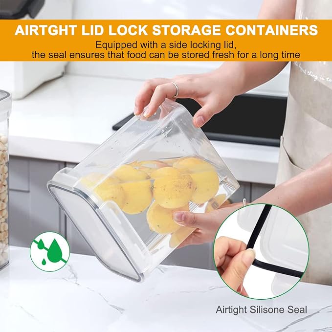 42pcs Airtight Containers, Clear Stackable Dry Food Storage | 42pk clear airtight containers with tight lids keep dry food fresh. Safe plastic, stackable for pantry kitchen storage
