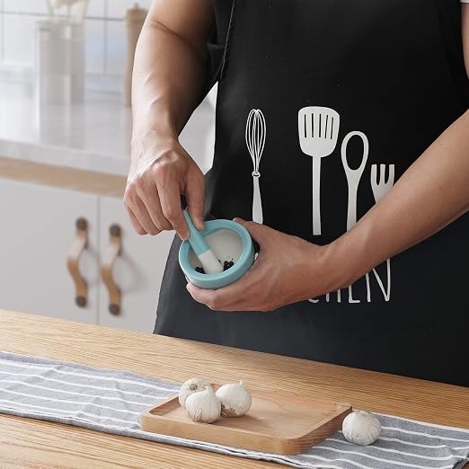 Mortar and Pestle Set (3.2 Inch-Turquoise) | Ceramic stoneware, sturdy, multi-purpose, spice/herb/pill, easy-clean, non-slip, comfy, dishwasher-safe, compact, elegant