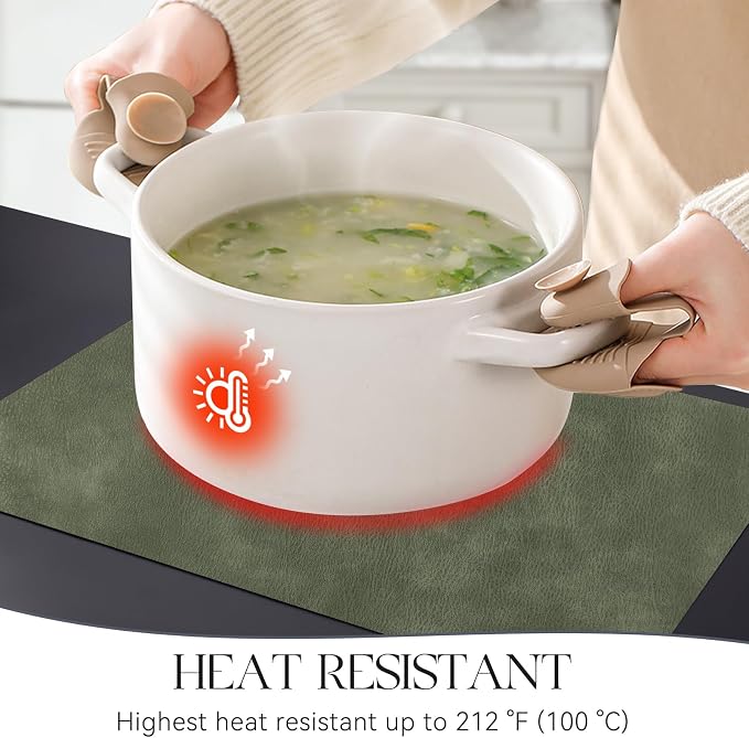 MOSAYT Vinyl Placemats Set of 12-12 X 17 Inch - Faux Leather 100% Waterproof Oil-Proof Wipeable PU Place Mats, Heat Resistant Reversible Table Mats for Kitchen, Dining, Outdoor, Olive Green