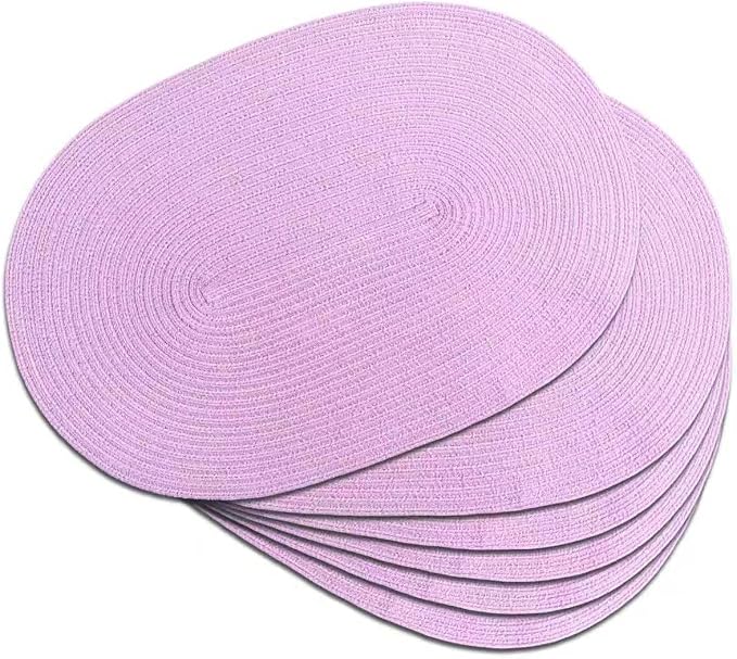 Placemats Set of 6, Woven Oval Braided Dining Table Mats(Lavender Purple) | 12 x 17.5 Inch Size Fits Plates and Flatware; Hand Washable and Heat Resistant for Kitchen Use, with Farmhouse and Boho Style