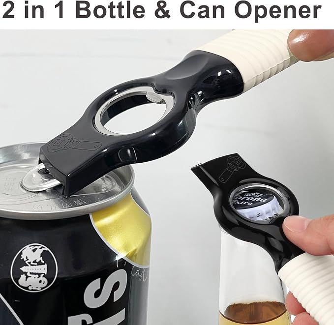 2-in-1 Soda Can Tab & Beer Bottle Opener, Lavender & Cream, 2-Pack | Easy pull tab opener with soft silicone handle protects nails & arthritic hands. Great for bars, picnics, and outdoor events
