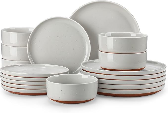 MALACASA Plates and Bowls Sets, 18 Pieces Modern Ceramic Dinnerware Set for 6 Kitchen Dinner Set Stoneware Dishware Dishes Set Microwave and Dishwasher Safe, Grey, Series TARA