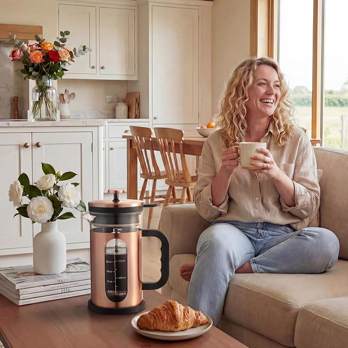 French Press Coffee Maker 34oz, 1000ml Borosilicate Glass Stainless Steel Coffee Brewer with Reusable Filters Portable Coffee Press for Kitchen Travel Camping