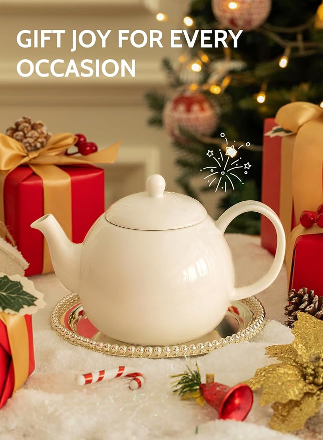 Sweese Porcelain Teapot, 40 Ounce Tea Pot - Large Enough for 5 Cups, White