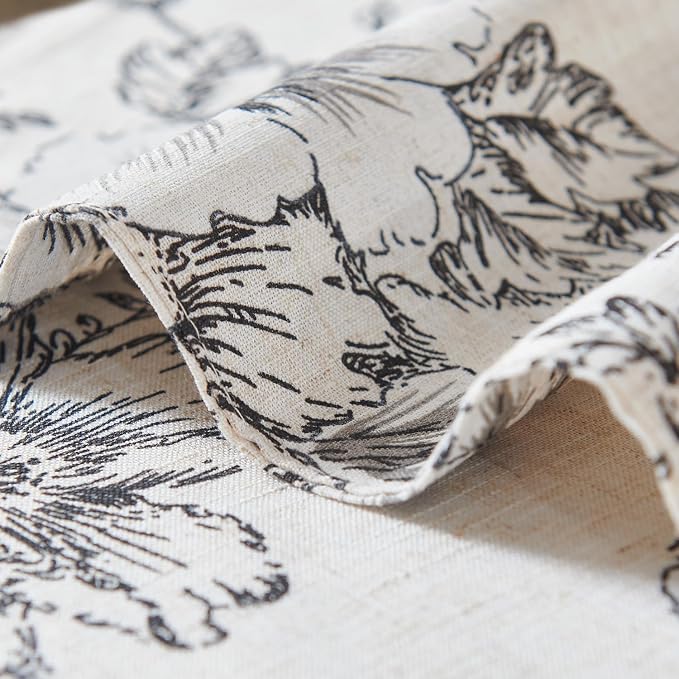 JINCHAN Alice Linen Floral Placemats Set of 4 Farmhouse 13x19 Inch Black | Fabric Placemats, Cottage Style, Floral Line Art, Machine Washable, Easy to Store, Reusable