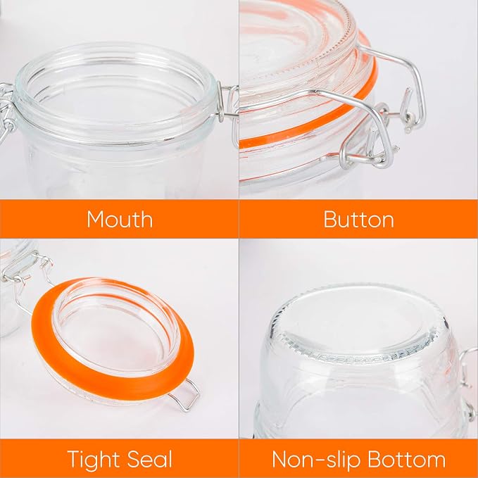 Small Glass Jars With Airtight Lids, Glass Spice Jar 5 oz,Maosn Jars With Leak Proof Rubber Gasket 150ml,Glass Storage Containers With Hinged Lid,Kitchen Canisters 12 Pack