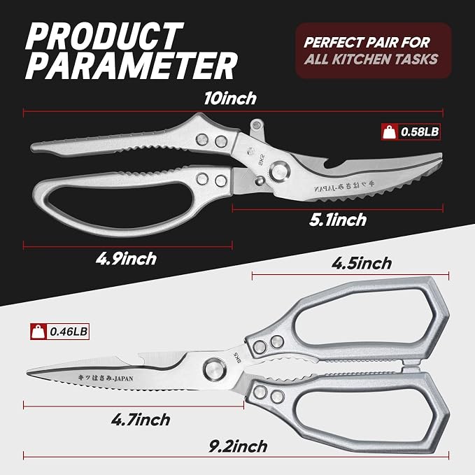 TIVOLI Silver Kitchen Shears Set for Meat, Chicken & Turkey Boning | Japanese SK5 High-carbon Stainless Steel, Ergonomic Non-Slip Handle, Gift Box, for Meat, Chicken Bones and Turkey
