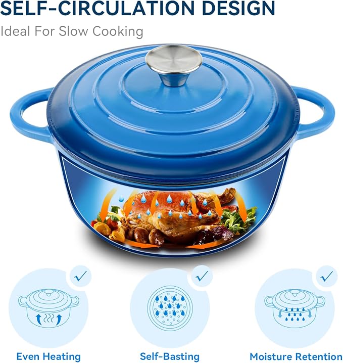Miereirl 4.5 Quart Enameled Dutch Oven Pot with Lid, Cast Iron Dutch Oven with Dual Handles for Bread Baking, Cooking, Non-stick Enamel Coated Cookware (Dark Blue)