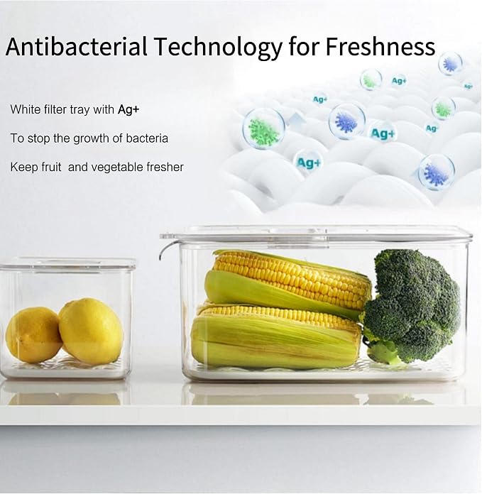 Produce Saver with Lids, 2 Piece Fruit Vegetable Storage Container with Vents Stackable Fridge Drawers Organizer Salad Lettuce Keeper For Refrigerator,Bpa-free Fresh Keeper,5.7L&2.8L