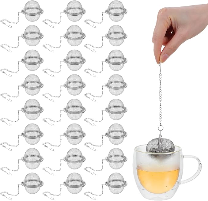 24 Pcs Loose Leaf Tea Infuser, Premium Stainless Steel Loose Tea Leaf Steeper with Fine Mesh, Extra Long Chain & Hook for Brewing Spices and Seasonings