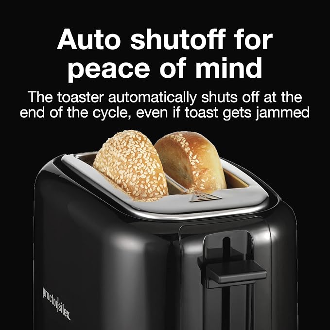 Proctor Silex 2-Slice Toaster With Extra Wide Slots for Bagels | Browning Control With 7 Shades | Auto Shutoff | Wide Slots For Thicker Bread | Toast Boost | Slide-Out Crumb Tray | Black
