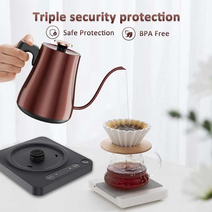 Gooseneck Electric Kettle 1.0L, 1000W, Pour Over, Vintage Copper | 104-212°F Temp Control, LED Display, Keep Warm, 304 SS, BPA-Free, For Pour Over & Tea