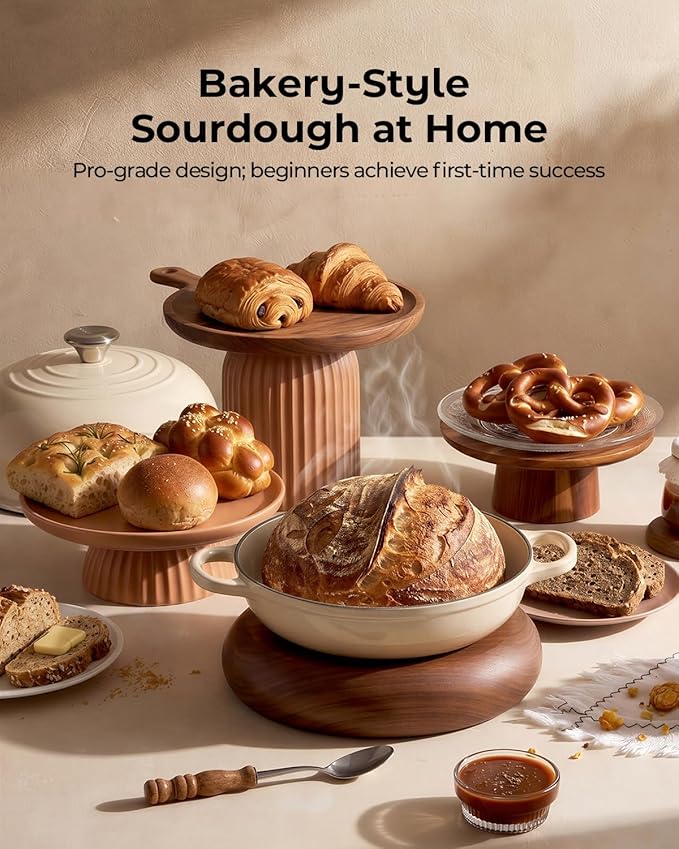 5QT Enameled Cast Iron Sourdough Bread Oven for Homemade, White | Tight-fitting Dome Lid, Shallow Base Supports Easier Loading & Crisp Sourdough Crusts, Gifts for Sourdough Bakers