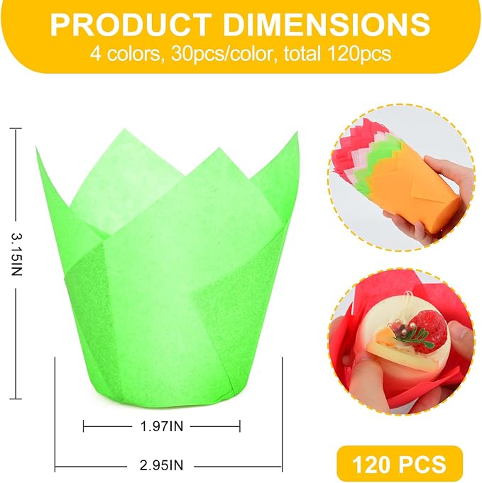 120 Counts Colorful Tulip Cupcake Liners for Baking Cups, Food Grade Parchment Paper Muffin Liners Holders, Standard Tulip Cupcake Liners, Greaseproof Cup Cake Wrappers for Party, Christmas, Neyimqr