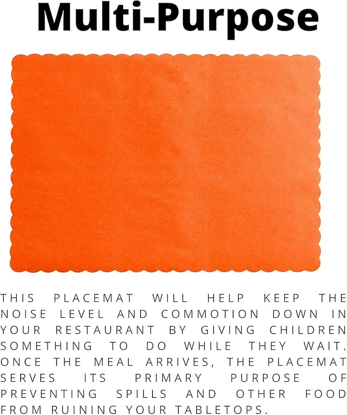 Disposable Paper Placemats – Premium, 100 Pack of Orange Scalloped Edge Placemats, Perfect Size 10x 14