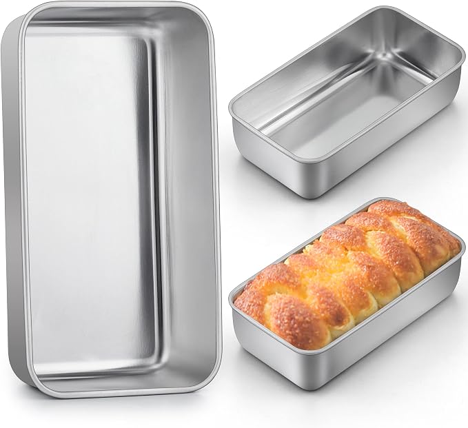 LIANYU 3 Pack Loaf Pans for Baking Bread, 9x5 Inch Bread Loaf Pan Tin | Stainless Steel Meatloaf Baking Bread Pans for Homemade Banana Bread Sourdough, Dishwasher Safe, Heavy Duty, Non Toxic