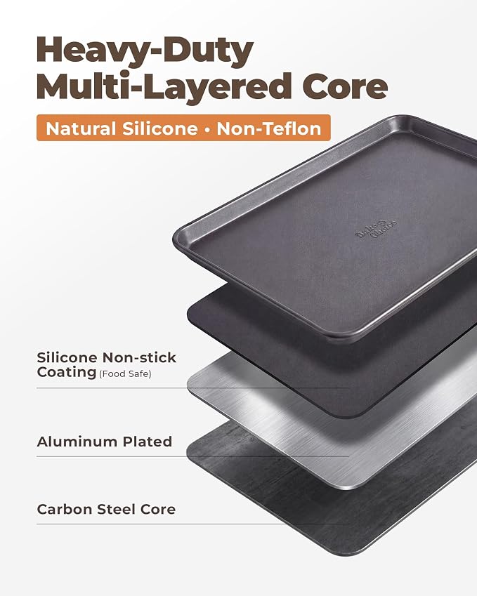 Bake Choice 2 Pack 18x13In Half Sheet Pans With 100Pcs Parchment Sheets | Heavy Duty Carbon Steel, Warp Resistant Nonstick Baking Sheet, Commercial Grade Cookie Sheets for Oven Baking Roasting
