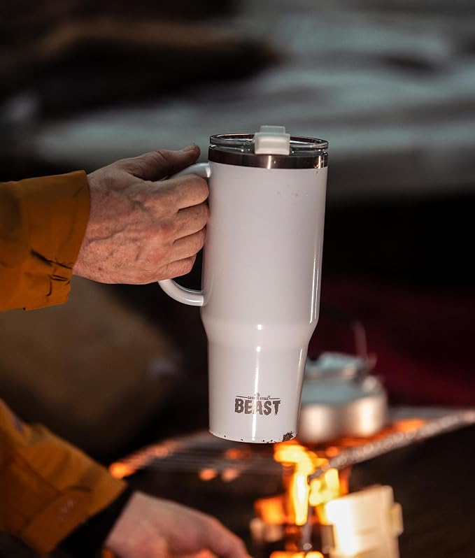 Beast 42 oz Tumbler with Handle Stainless Steel Vacuum Insulated Coffee Ice Cup Double Wall Travel Flask (Arctic White)