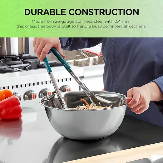 OCS Parts 5 Quart Stainless Steel Mixing Bowl | 11.25-Inch | Professional Grade Flat Base Mixing Bowls for Home and Commercial Kitchens | Dishwasher Safe