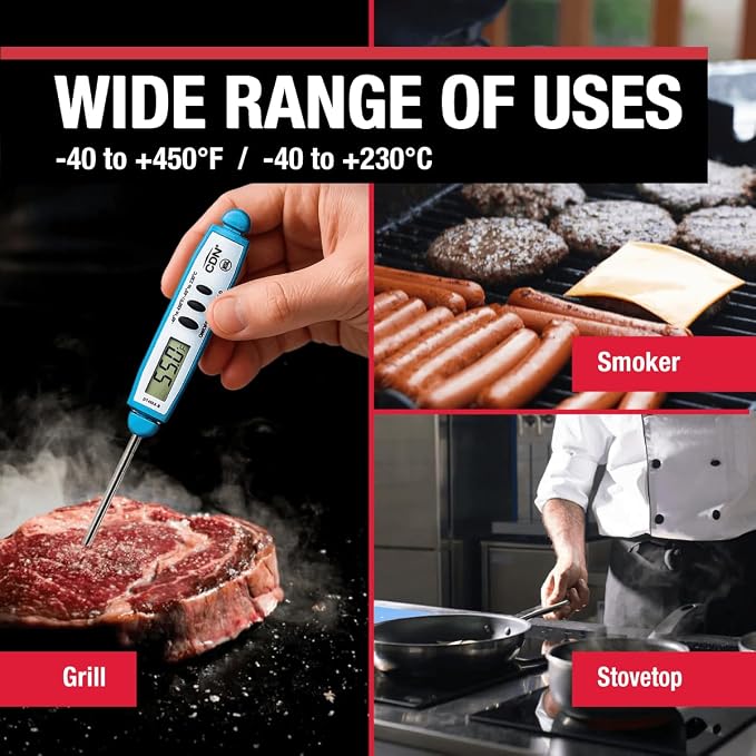 CDN ProAccurate® Instant Read Digital Pocket Thermometer for Meat, Cooking with 2.5mm Reduced Tip, Stainless Steel Stem, Fast Accurate Readings, Blue (DT450-B)