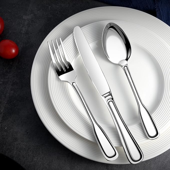 Silverware Set for 12, 60 Piece Boston Style Stainless Steel Flatware Set | Mirror Polished Utensils Spoons and Forks Set for Kitchen，Dishwasher Safe