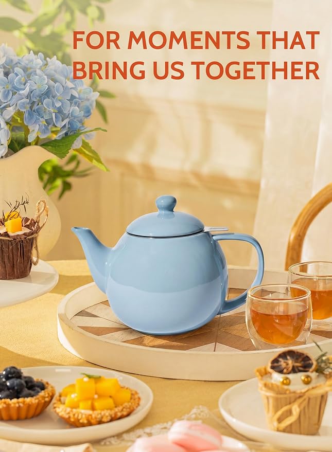 Sweese Porcelain Teapot 27 oz with Infuser for Loose Leaf Tea, Bluish Grey