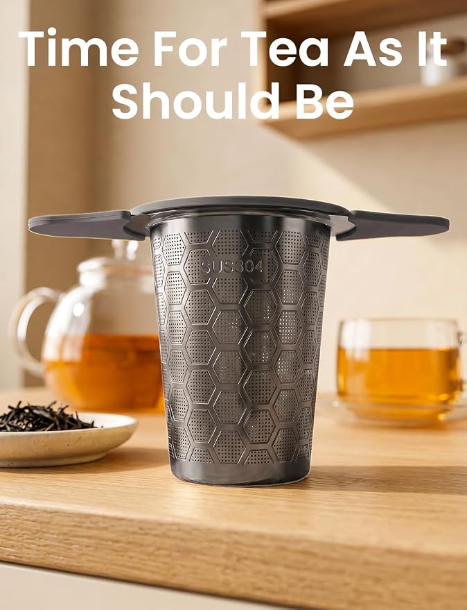 Tea Infuser for Loose Leaf Tea,Stainless Steel Tea Strainer with Silicone Handles,Extra Fine Mesh Tea Strainers for Loose Tea Filter Fine Tea Leaves Effectively,Fits TeaPots/Mugs(Black)