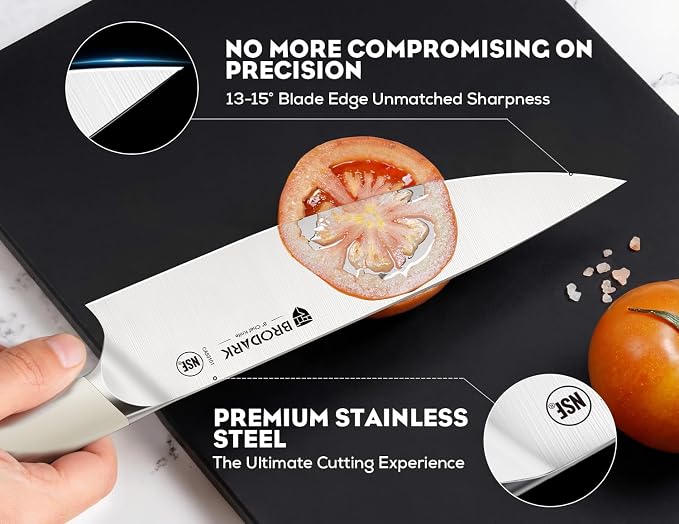 15Pcs Professional High Carbon Stainless Steel Knife Set With Block | Premium Ultra Sharp German Steel Kitchen Knives with Built-in Sharpener, Ergonomic White Handle, Ideal Gift, Ivory Series