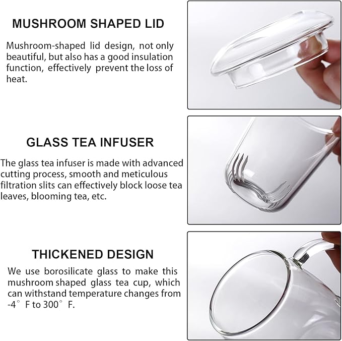 Clear Glass Teacup with Infuser and Lids for Blooming & Loose Leaf, 17oz | Borosilicate, Heat Resistance, Lead-free, Microwave & Dishwasher Safe