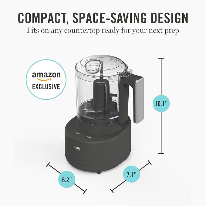 Martha Stewart 3 Cup Electric Vegetable Chopper & Mini Food Processor, Gray | 24oz BPA-Free Bowl, Stainless Steel Blades, Pour Spout, Dice, Puree, Mince, Chop Vegetables & Herbs, Dishwasher-Safe Parts