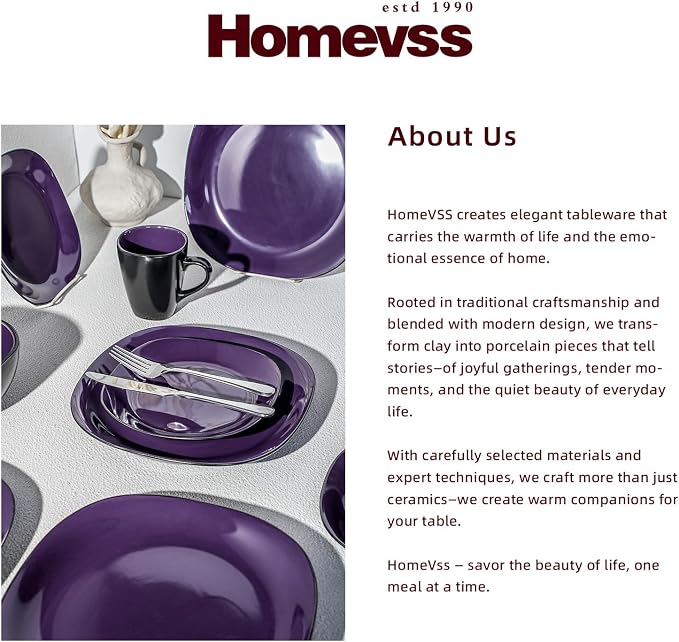 Stoneware Square 16pc Dinnerware Set, Inside Shiny Purple and Outside Matte Black