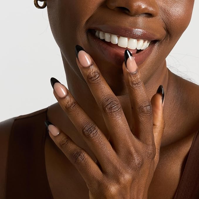 BTArtboxnails XCOATTIPS Black French Tip Press On Nails, M Almond, Peach | Lamp-Curable, 4-Week Wear, Natural Nail Look, Salon Quality Value at Home, Easy-to-Apply for Beginners, 160ct Nail Tips Only