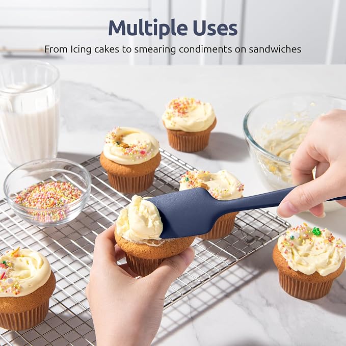 Heat Resistant Silicone Spatula Set: U-Taste 600ºF High Temp Seamless Food Grade Food Grade Flexible Rubber Silicon Kitchen Cooking Mixing Baking Scraper for Nonstick Cookware Set of 4 (Midnight Blue) | Food Grade Hot-Proof Seamless Rubber Scraper, Kit...